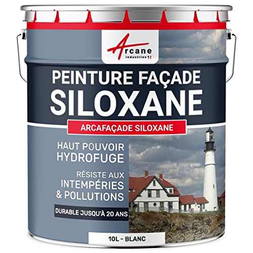 ARCANE INDUSTRIES Peinture Facade Siloxane Hydrofuge - ARCAFACADE SILOXANE - 10 L (+ ou - 60 m² en 1 Couche) Blanc