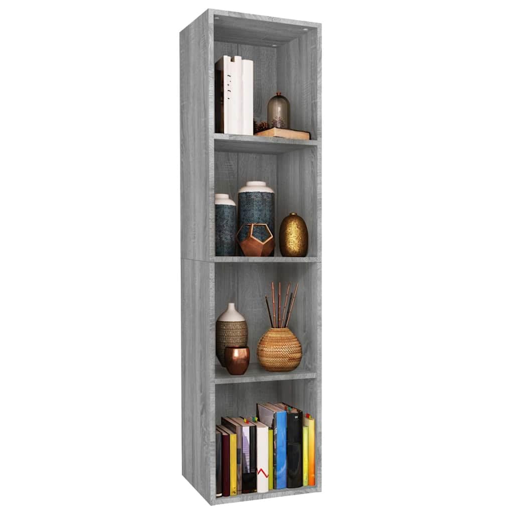 Libreria grigia con 4 ripiani, scaffale versatile in legno per soggiorno, ufficio e corridoio, ideale come mobile TV, spazio per libri, DVD, decorazione, robusto materiale in legno, 36 x 30 x