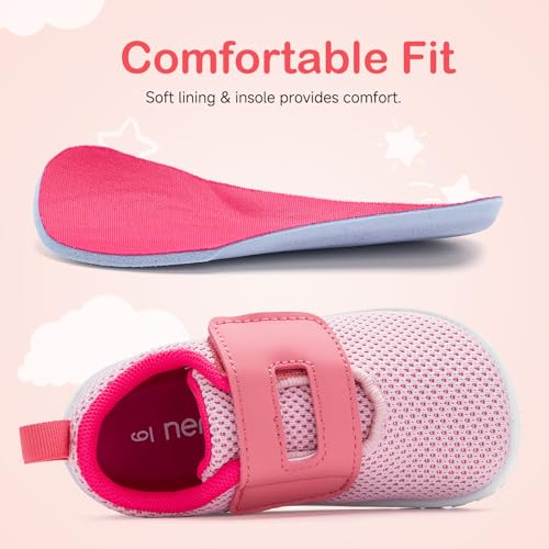 Image of nerteo Toddler Wide Toe Walking Shoes Girls Barefoot Shoes Breathable Lightweight Tennis Shoes