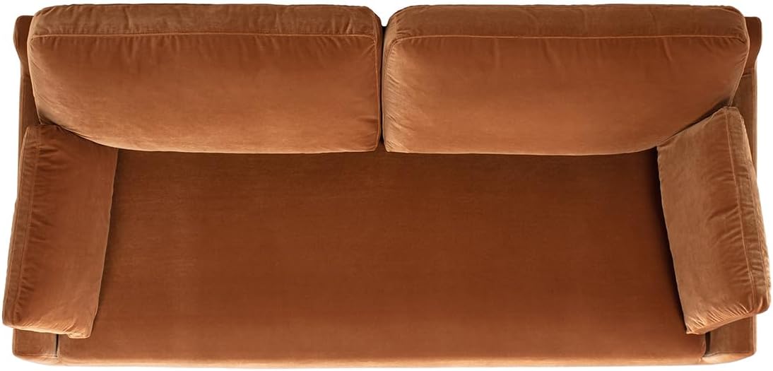 Jennifer Taylor Home Pasadena 75.5" Modern Living Room Farmhouse Performance Velvet Compact Sofa/Couch in Burnt Orange
