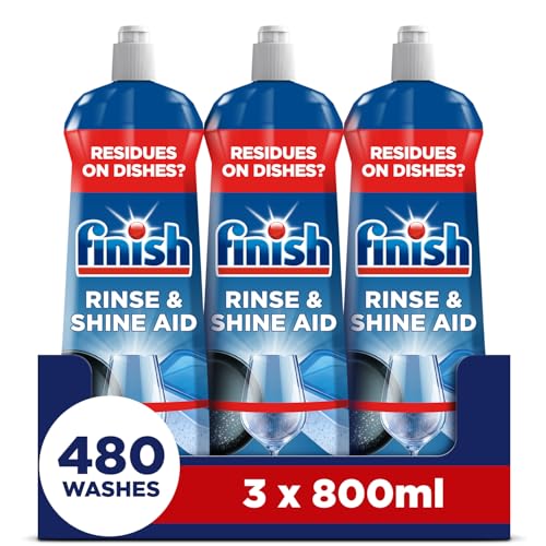Finish Powerball Abrillantador Lavavajillas, vajilla seca, brillante y sin marcas - 3 unidades x 800ml - Total 600 lavados