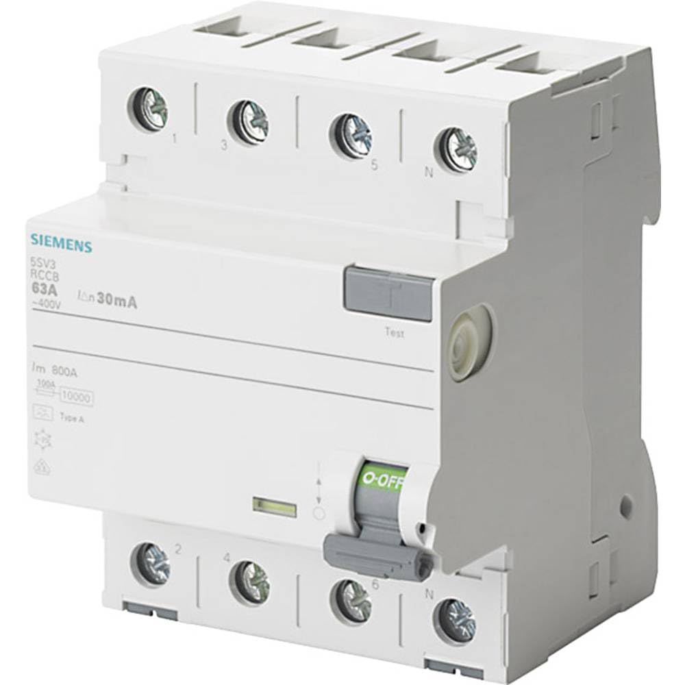 Siemens 5SV33446 FI Circuit Breaker 3P+N Type A 30mA 40A 400V
