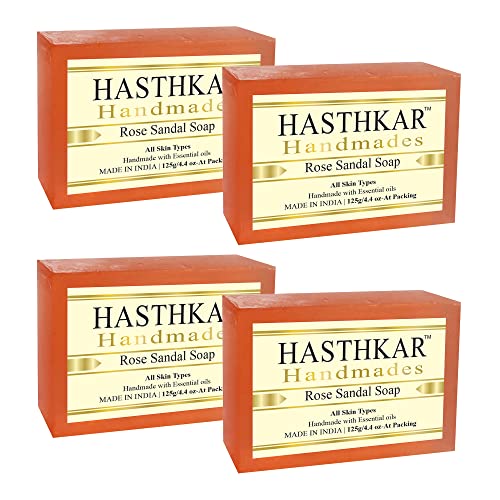 Image of byPureNaturals Hasthkar Handmades Natural Herbal Rose Sandal Soap Bar | Rose Soap for Bathing, Moisturized Skin | Organic Soap for Men & Women, All Skin Types 125gm (Pack of 4)