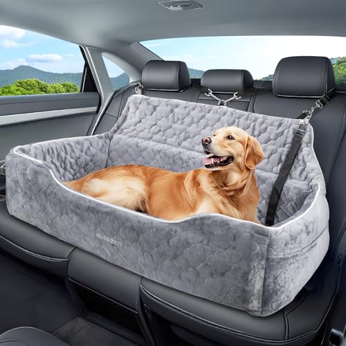 autozen Hunde Autositz für mittlerer große Hunde, Abnehmbarer Hundesitz Auto bis zu 54kg mit 2 Sicherheitsleinen, Waschbarer Hundebett Auto für den Rücksitz, Grau