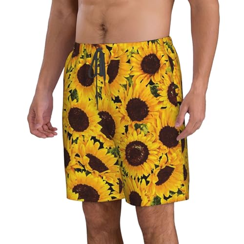 WURTON Yellow Sunflowers Print Men's Swim Trunks Quick Dry Beach Shorts with Pockets Lining Swimwear Bathing Shorts2