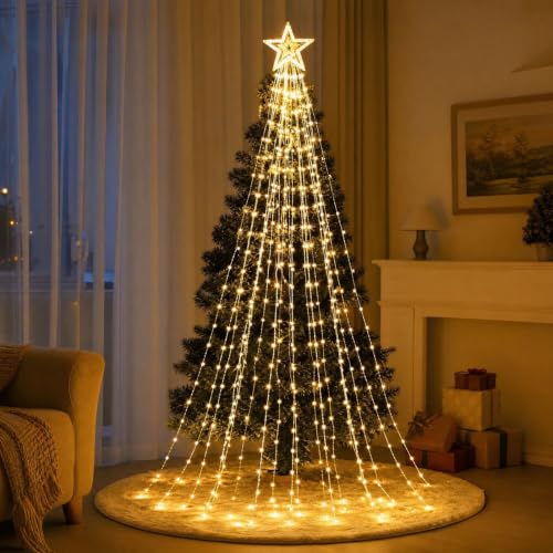 80in Star Waterfall Lights with A Bright Top Star, Decorative Led Lights - image 1
