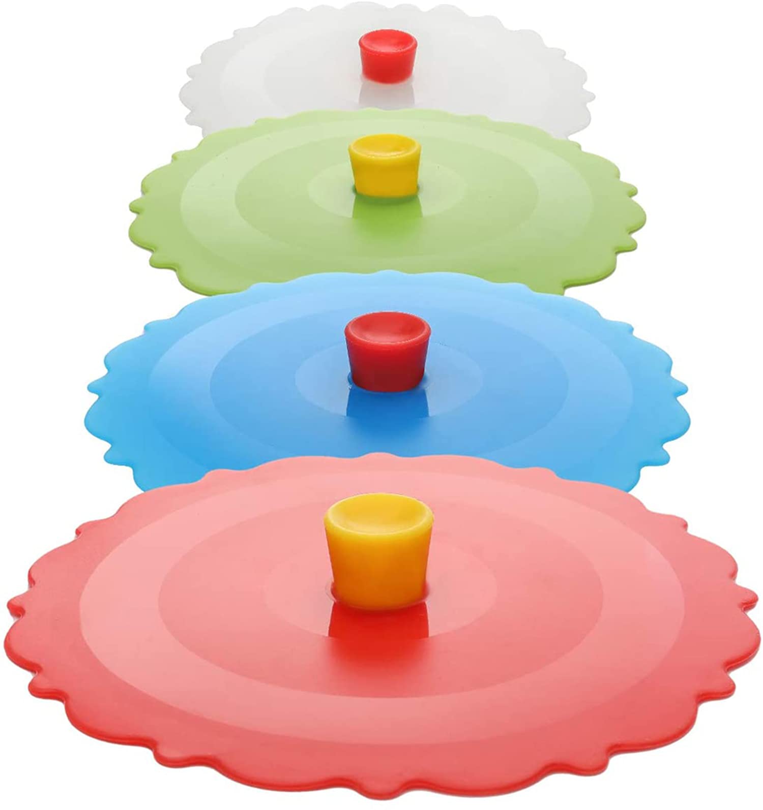 Silicone Cup Lids, Multicolored Suction Lids for Mugs, Cups, Tea Pots, Flexible Mug Covers, BPA Free Seal Cup Cover Hot Cup Lids for Coffee & Tea (Set of 4)