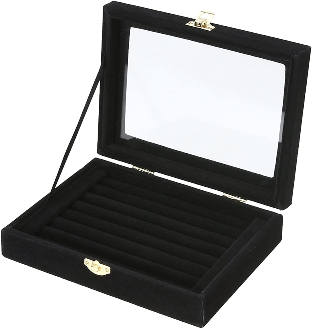 Closet Mounted Storage 24 Grids/8 Jewelry Box with Glass Cover Ring Jewelry Display Box Tray Holder Storage Box Organizer (Size : Black)