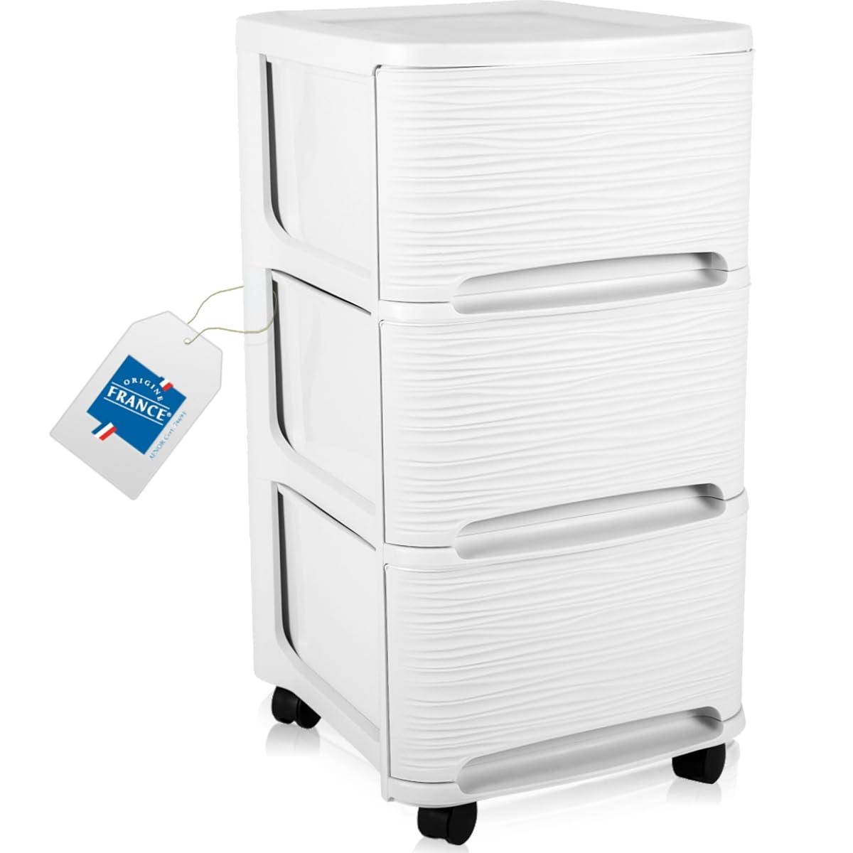 Schubladenschrank mit Rollen Rollcontainer mit 3 Schubladen Rollschrank Kunststoff Rollwagen (Weiß)