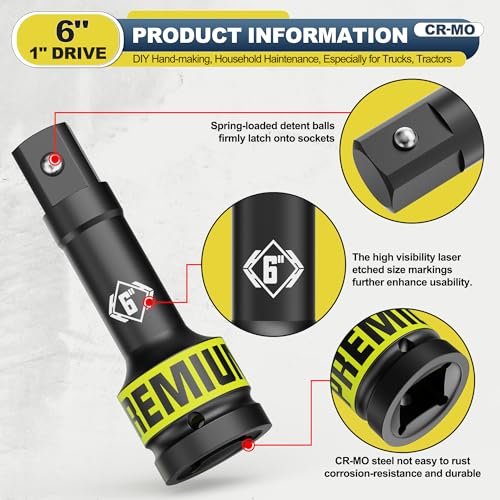 Image of 1 inch Drive Impact Extension Bar, 6 Inch Length Socket Extension, CR-V Steel, Narrow and Deep Areas in Household Haintenance, Trucks Tractors Repair or Industrial Operations