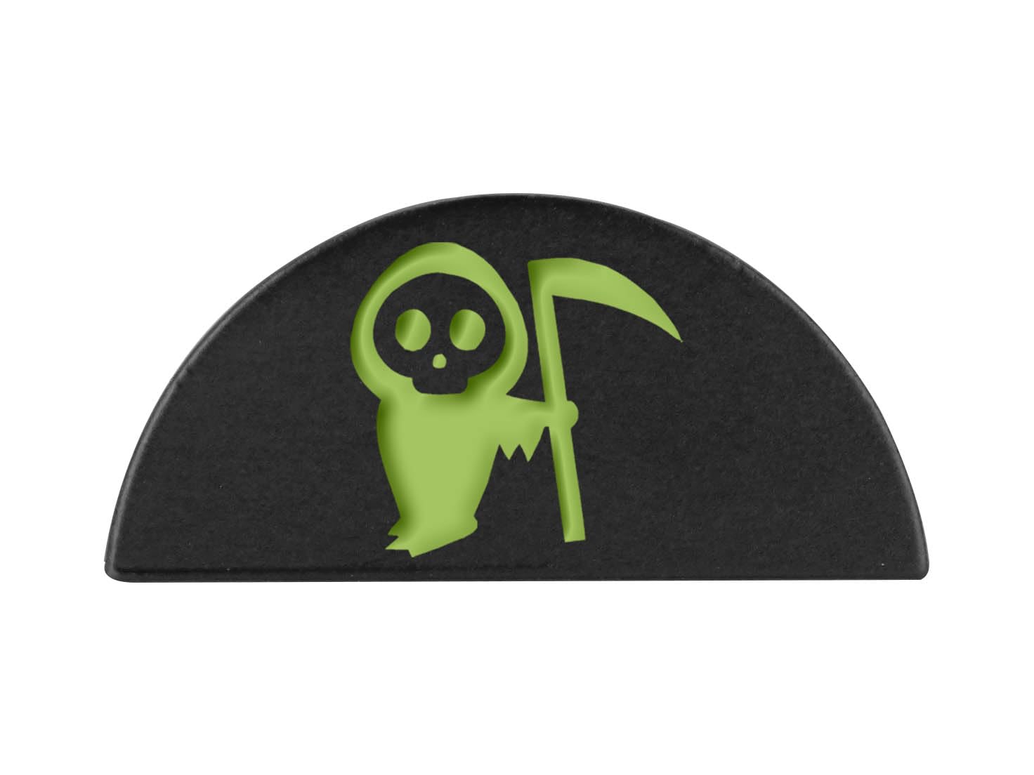 NDZ Performance Grip Frame Plug for Glock 43X 48, Black Aluminum with Light Green Laser Engraved Skull Images - Grim Reaper Baby