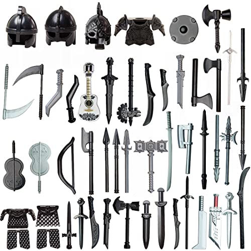 JANTY Weapon Pack Accessories Kit, 51Pcs Army Toys Set Include Knight Armor, Helmet, Sword for Mini Characters Compatible with Major brands Medieval Weapon-CT23