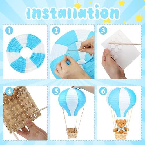 Panier ours montgolfière bleu déco de table naissance prête à poser - 3