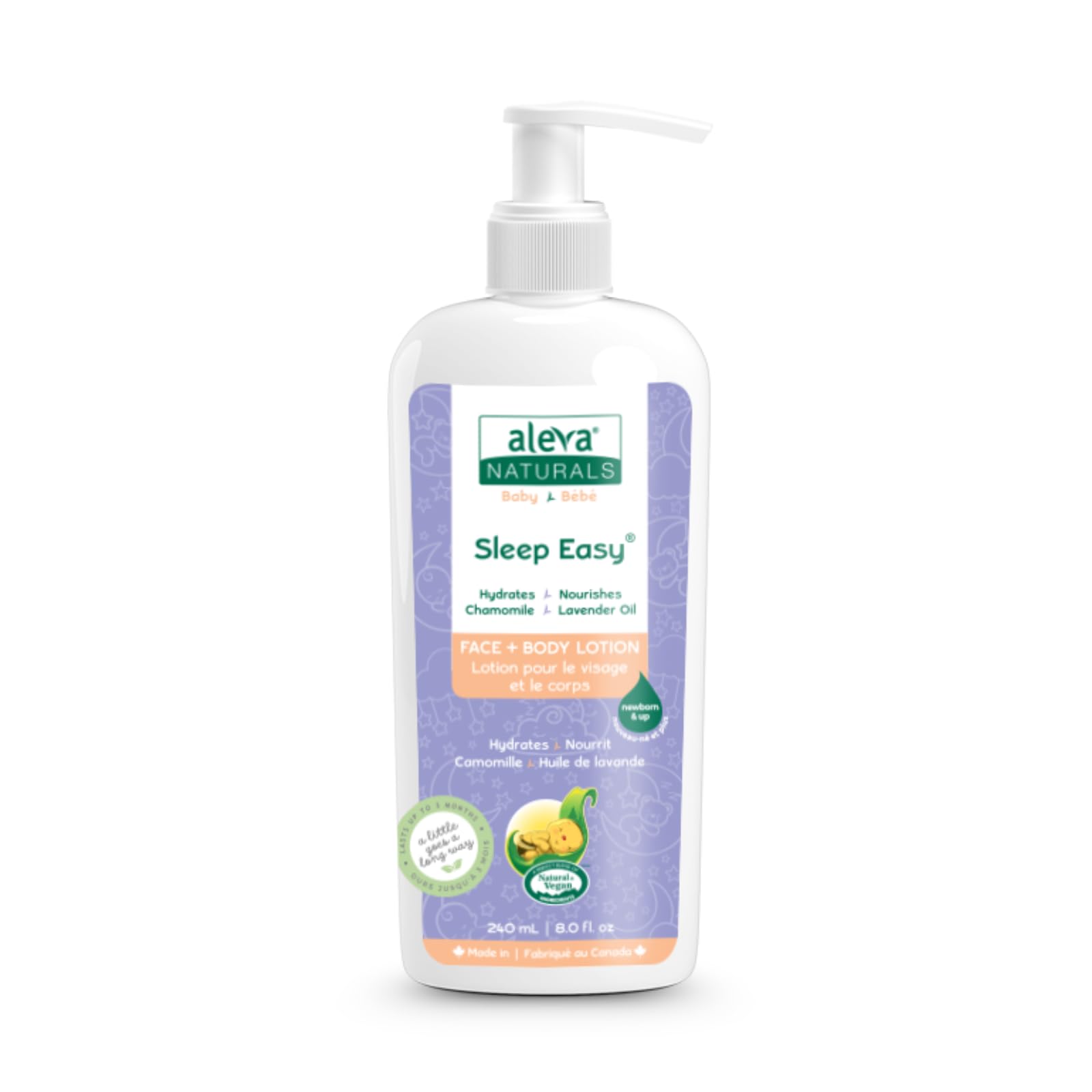 Sleep Easy Calming Relaxing Bedtime Baby Lotion, For babies and toddlers, Enriched with Lavender and Chamomile Oils, Sensitive Skin Friendly, Organic Ingredients - 8 Fl Oz