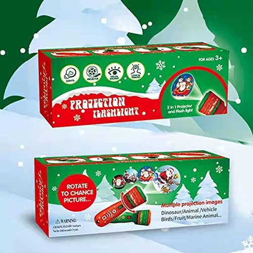 Christmas Slide Projector Torch Projection Light, Flashlight Projector Torch Lamp Toy, Childs Slide Projector Torch with 24 Christmas Patterns, Early Learning Educational Bedtime Toys for Kids (2PCS)