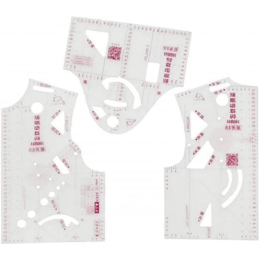 3-Piece French Curve Ruler Set - Professional Dressmaking Tools with Layer Templates for Pattern Drafting and Fashion Design Sketching