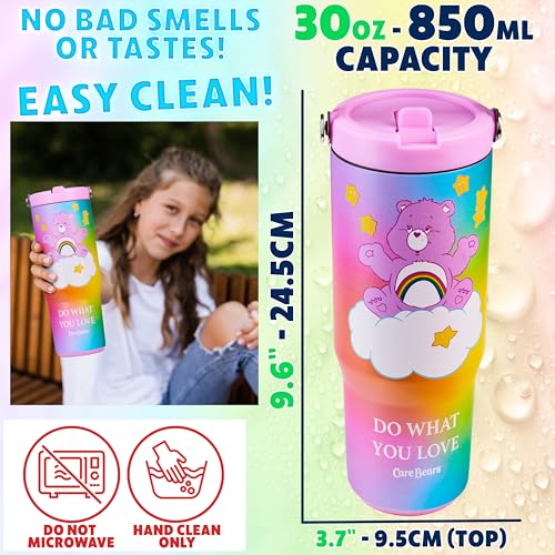 Image of Get Trend Care Bears Tumbler with Straw 30oz Kids Teens Insulated Cup with Lid Handle Travel Mug Cups with Lids for School Sports Gifts for Kids (Multi Care Bears)