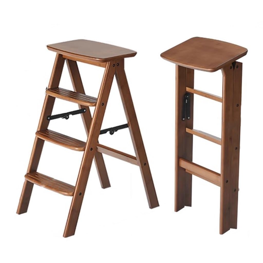 Échelle pliante en bois à 4 marches et tabouret escabeau portable pour la maison