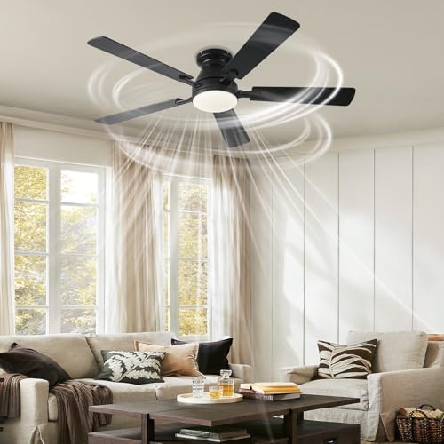 Image of Ayaoty 54 inch Ceiling Fans with Lights and Remote, Low Profile Ceiling Fan with Light, Flush Mount, Reversible, 3CCT, Dimmable, Noiseless, White Ceiling Fan for Bedroom, Indoor /Outdoor Use