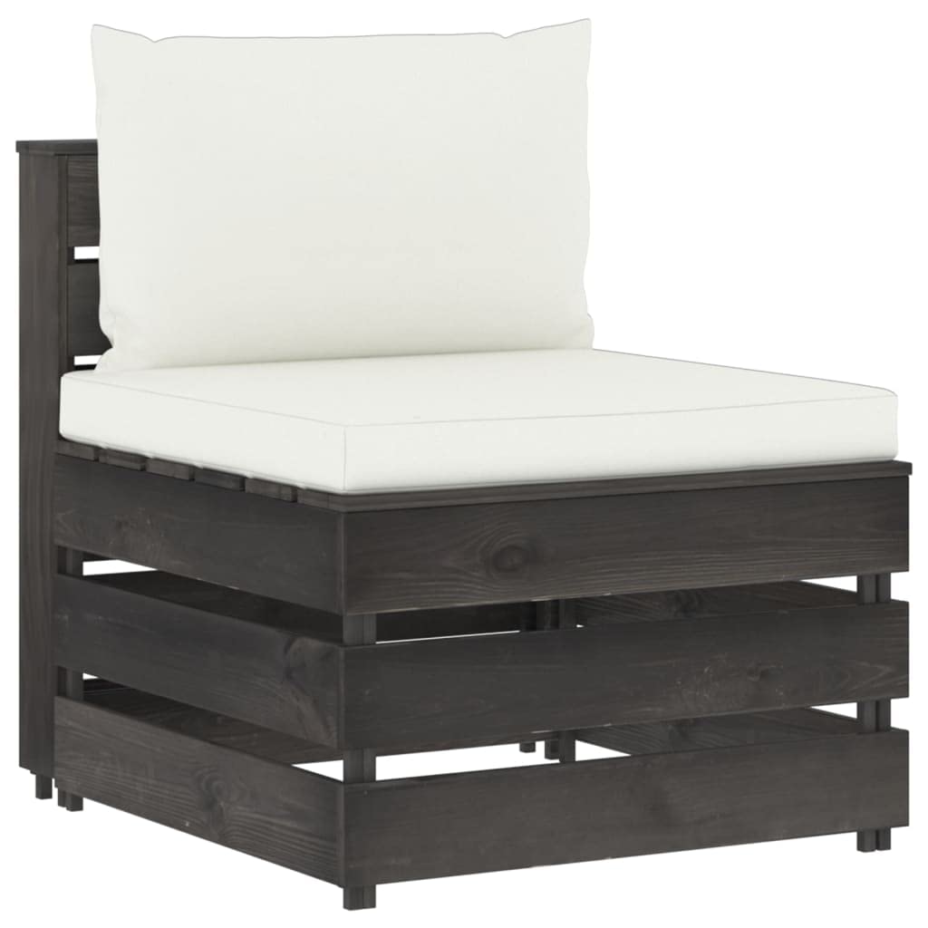 Canapé en palettes gris avec coussins pour aménager un coin détente sur le balcon ou la terrasse