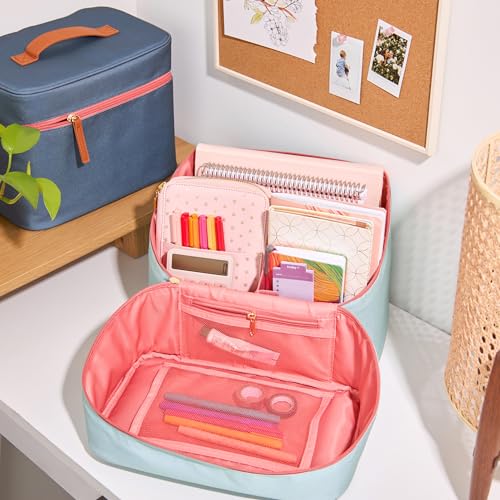 Erin Condren Large Organizer Case, Stylish Sea Glass Multi-Purpose Travel Case, Removable Dividers and Sturdy Vegan Leather Handle, Carry Toiletries, Makeup, Jewelry and More3