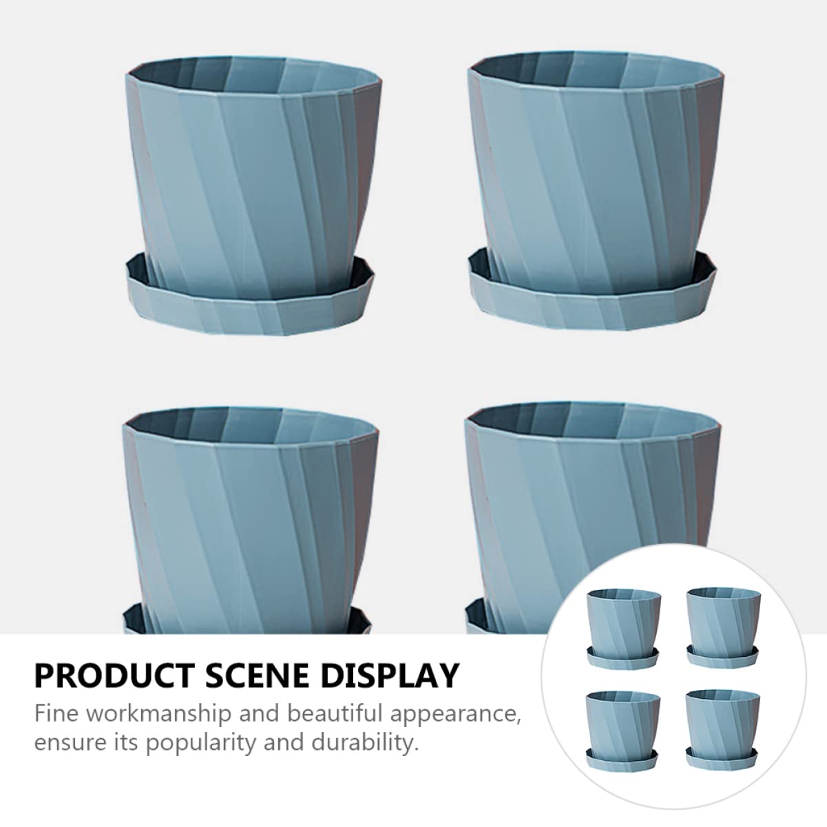 Alipis Vaso per Piante Grasse in Plastica Pp Blu, 4 Pezzi con Vassoio, Design Semplice per Casa e Decorazione Esterna, Lunga Durata