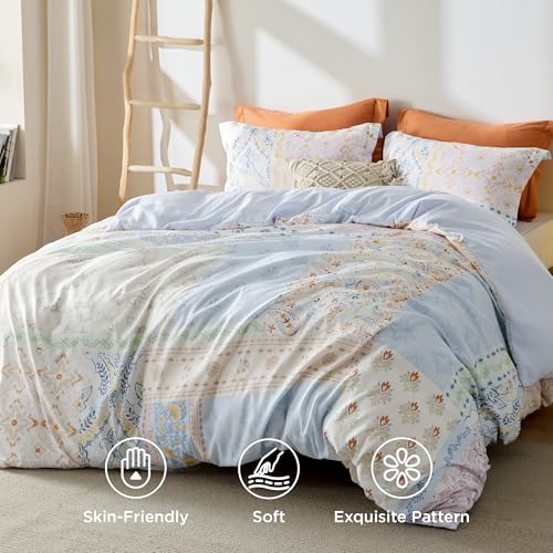 Image of Bedsure Duvet Cover King Size - Reversible Vintage Floral Duvet Cover Set with Zipper Closure, 3 Pieces Winter Sky Bedding Set with 8 Corner Ties and 2 Pillow Shams 20 inchx36 inch