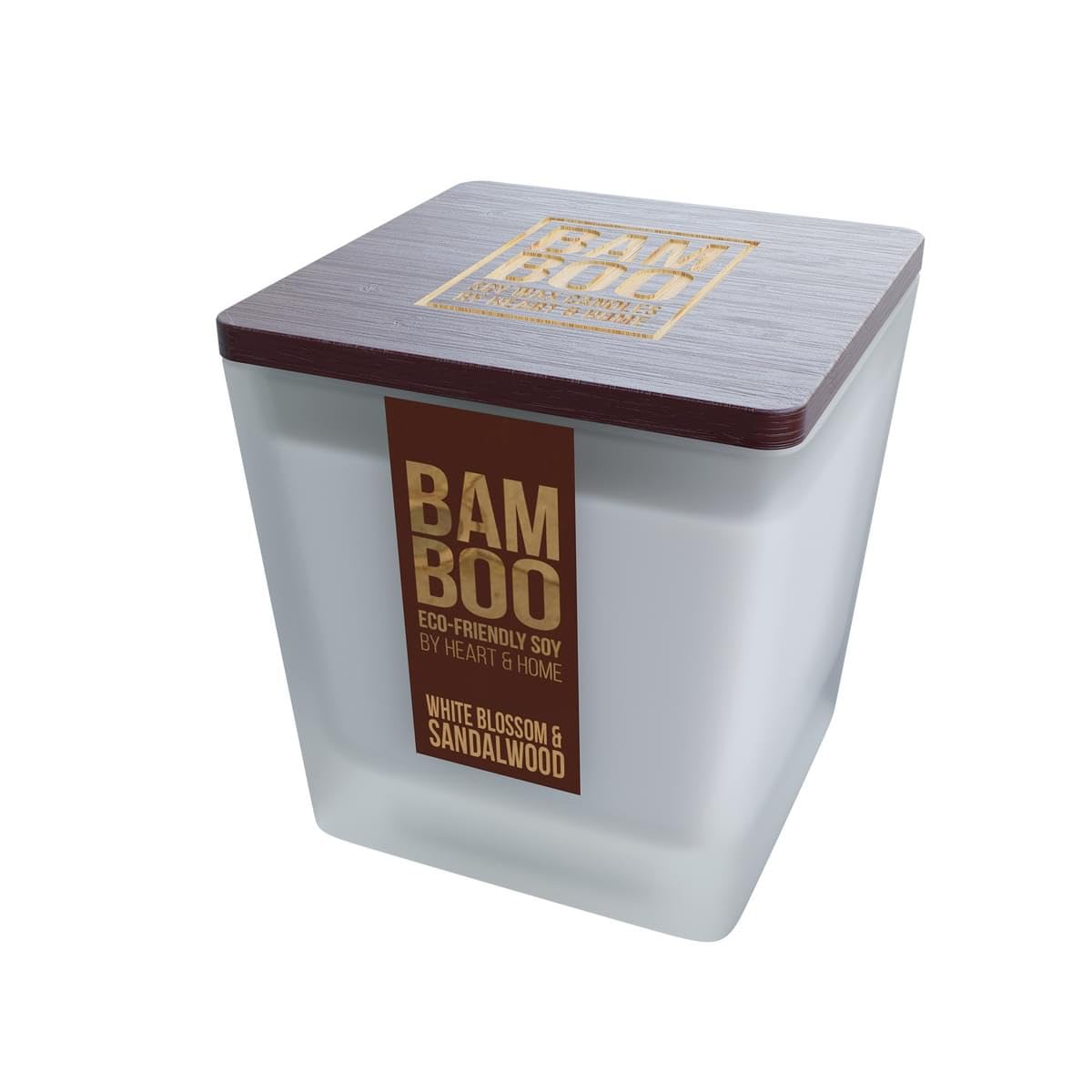 Heart and Home Bamboo White Blossom & Sandalwood Large Soy Candle 40 Hours BurnCrackling Wick