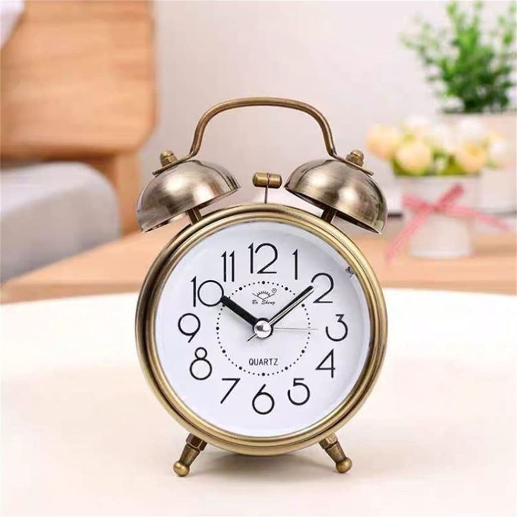 Hrwly Argento Alarm Clock Silent Pointer Clocks Bell Night Light Playing Loud With Bedside Home Decor(Argento)