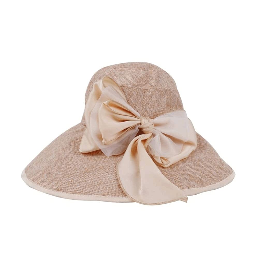 Mujeres Verano de ala Ancha Sombreros para el Sol Sombreros de protección Solar Lino Crimping Brim Caps Travel Beach Cap (Color : D, Size : Mcode) (A Mcode)
