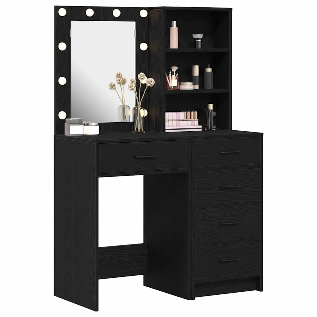 vidaXL Mesa de tocador 2 uds. Negro 50 x 41 x 135 cm | Brillan suavemente para un arreglo fácil, Mucho espacio para todo tu maquillaje y cosas,