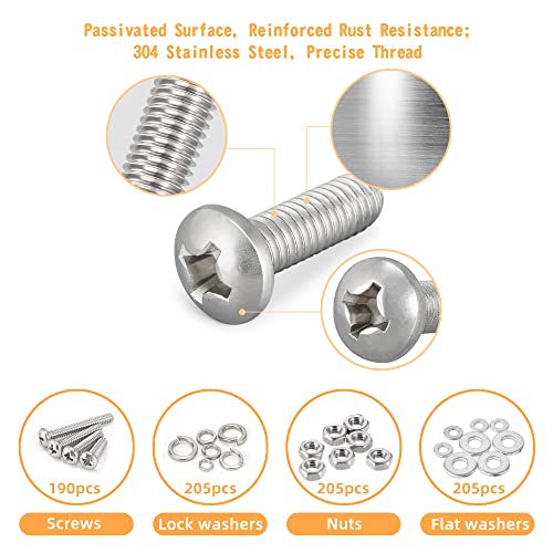 815pcs Machine Screws Assortment Kit,#10-24#8-32#6-32 Phillips Pan Head nut and Bolt Assortment Kit (with Lock&Flat washers・Wrenches) Stainless Steel Screw Bolt nut washers Assortment kit with case