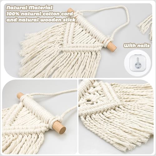 Ikosora Decoração de parede de macramê com 3 peças, decoração de parede boho bege, tapeçaria tecida,