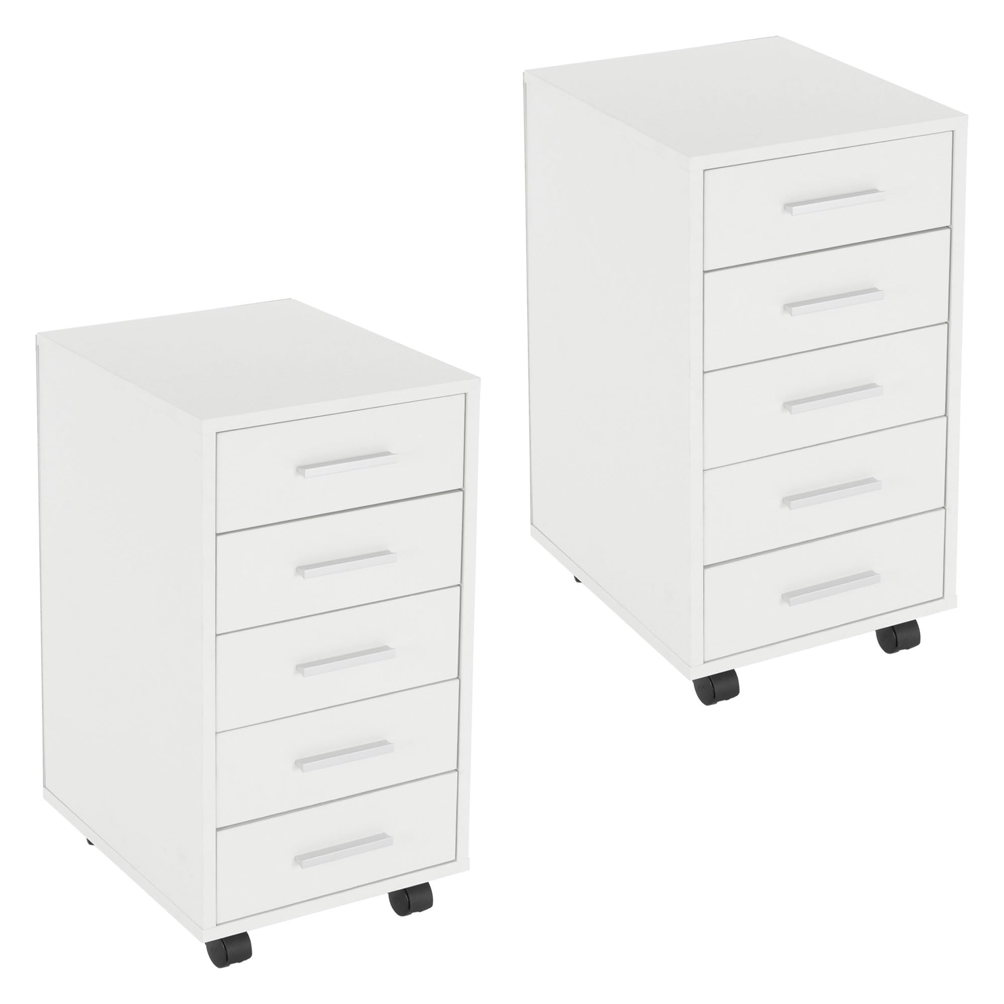 ML-Design Set 2x Cassettiera Mobile da Ufficio 33 x 38 x 63,5 cm Bianco con 5 Cassetti Rivestimento a Melamina e Maniglie in Alluminio, Mobiletto Archivio Documenti Armadio Portaoggetti con Ruote