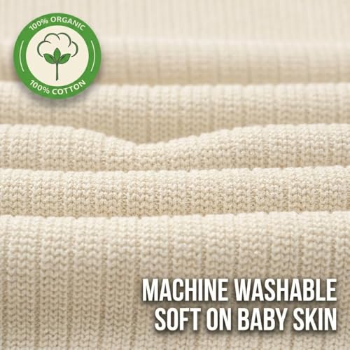 Image of 100% Organic Cotton Knit Receiving Baby Blanket for Newborns - Soft, Breathable Blanket for Crib & Stroller - Nursery Gift (Ultra Soft Ivory)