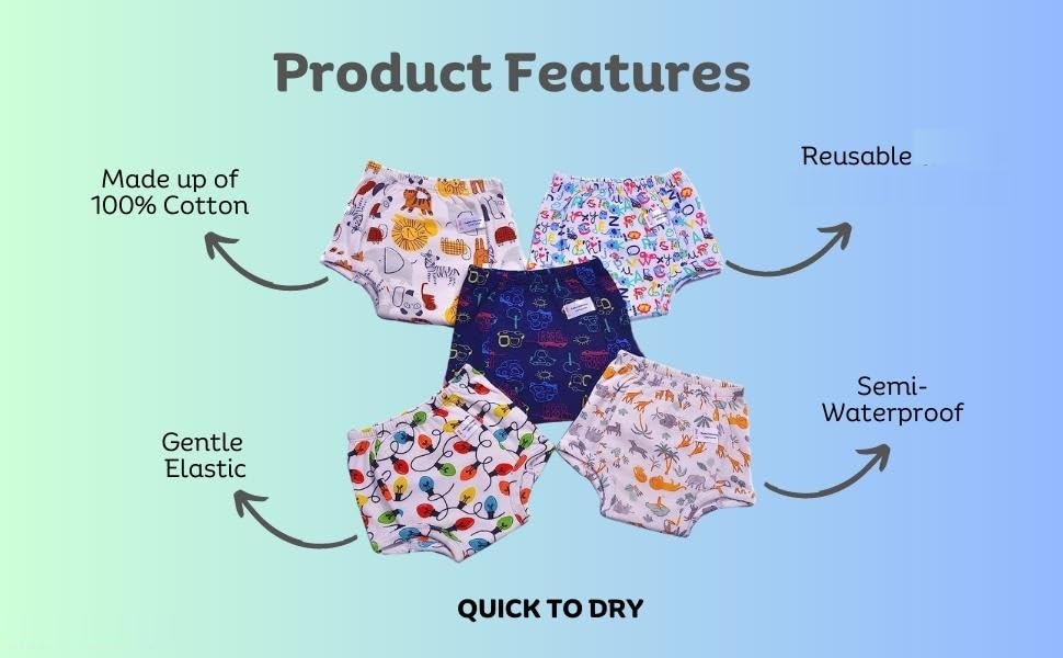 Image of Baby Padded Underwear - Soft Cotton Potty Training Pants for Toddlers, Washable & Reusable, Leak-Proof Training Underwear for Boys & Girls