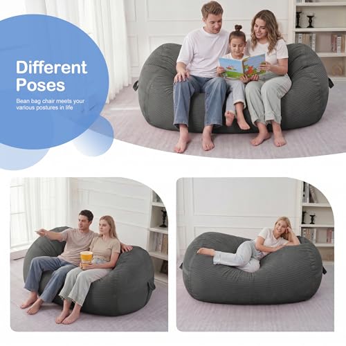 Image of 5FT Bean Bag Chair 5'Giant Bean Bag Chairs with Adults, Large Beanbag Chair | Bean bag Lounger with Machine Washable Cover Corduroy Fabric, Comfy Chairs for Living Room Bedroom Dorm, Darkgrey