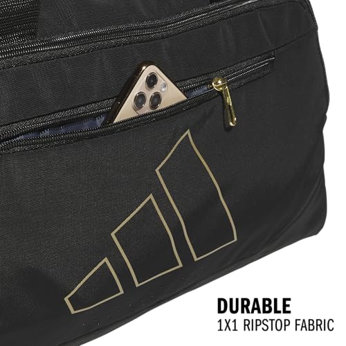 Image of adidas Defender 5 Duffel Bag for Sports, Gym and Travel, Black /Gold Metallic, OSFA