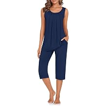 TAOHUADAO Womens Pajamas Set with Pockets, Lounge Capri Pants with Sleeveless Top, Ladies Sleepwear Plus Size Pjs Set