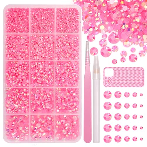 16000 Pcs Resin Pink Rhinestones for Crafting Flatback Pink Color Gems Jelly Rhinestones Mixed Sizes Bedazzling Crystal with Pickup Tool for DIY Crafts Clothing Tumblers Mugs Shoes Fabric Nail Art