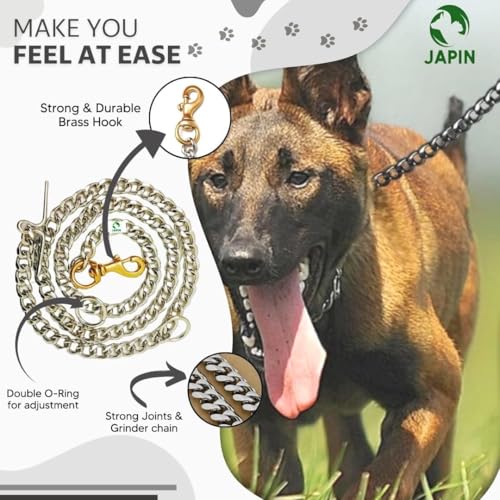 Image of JAPINHeavy Weight Dog Leash Diamond Cut Heavy Duty Dog Chain with Brass Hook for Large Dogs (XXX Large-Size) (L: 63 Inches Thickness: 3 Cm) 4 No.