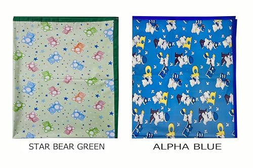 Image of EcoSoft Plastic Sheet,PVC Sheet for Kids,Rubber Sheet for Babies,Bed Wetting Protector(90 x 135 cm) (Blue Alphabet & Green Star Bear)