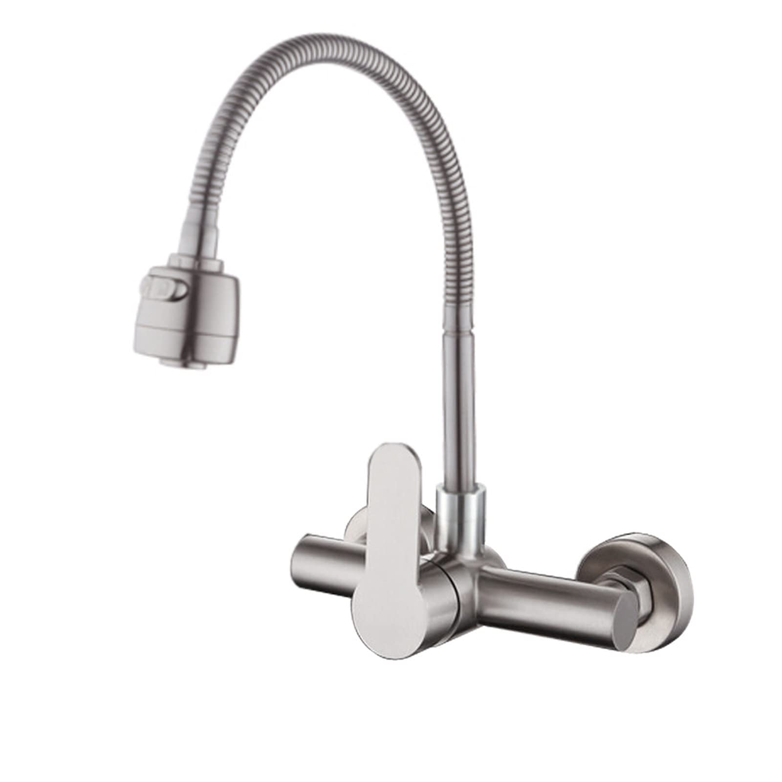 Wall Mounted Stream Sprayer Kitchen Faucet Single Handle Dual Holes SUS304 Stainless Steel Flexible Hose Mixer Taps