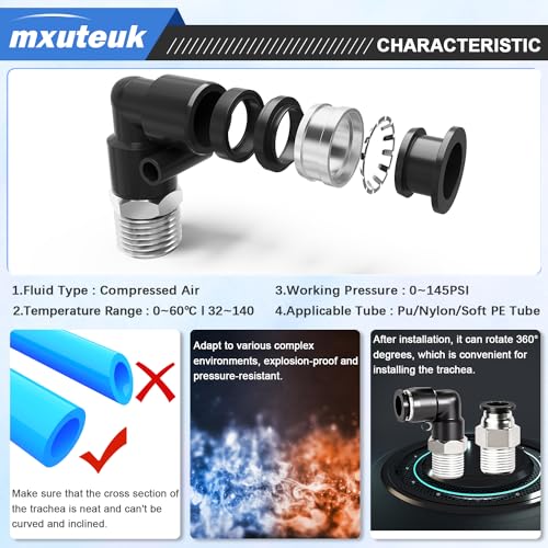 Image of mxuteuk Push to Connect Fittings,1 /4 inch OD to 1 /8 inch NPT Air Hose Fittings,1 /8 inch Quick Connect Fittings,Pneumatic Elbow and Straight Combination(12PCS)