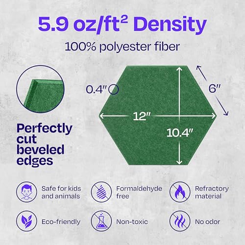 Image of Acoustic Panels 12-Pack Soundproof Wall Panels 12 inchX10.4 inchX0.4 inch Sound Panels High Density Sound Dampening Panels - [Dark Green Hexagon]