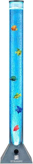 Straame 90cm Colour Changing LED Light Bubble Fish Mood Lamp with Colourful Artificial Tropical Fishes, Sensory Relaxing Atmosphere Mood Light (90 cm, Silver)