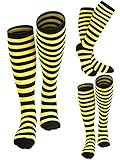 SATINIOR 3 Pairs Striped Bee Socks Black and Yellow Stripe Knee Sock High Socks Long Striped Calf Socks for Halloween Costume
