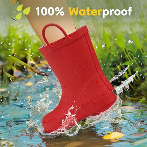 HISEA Rubber Rain Boots for Toddlers and Kids Boys Girls Lightwight Waterproof with Easy-on Handle2