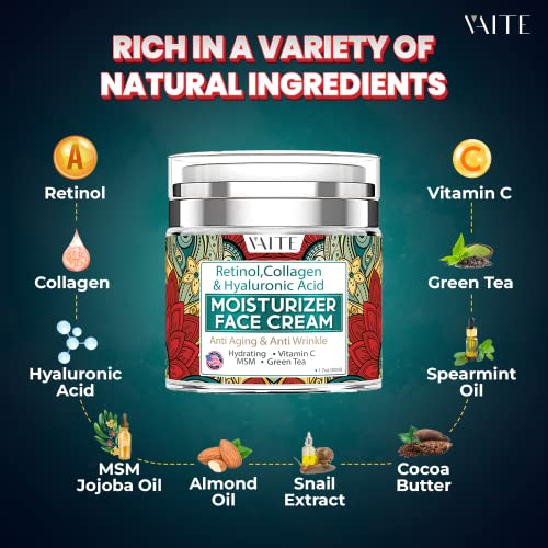 Face Moisturizer Cream - Anti-Aging & Anti Wrinkle Hydrating With Retinol, Collagen & Hyaluronic Acid, Vitamin C,Msm, Green Tea For Day And Night Crema Facial Products For Men And Womens Skin Care #TOP1