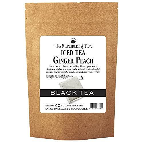 The Republic of Tea – Ginger Peach Black Iced Tea Bags, 40 Large Quart-Sized Iced Tea Pouches, Naturally Caffeinated